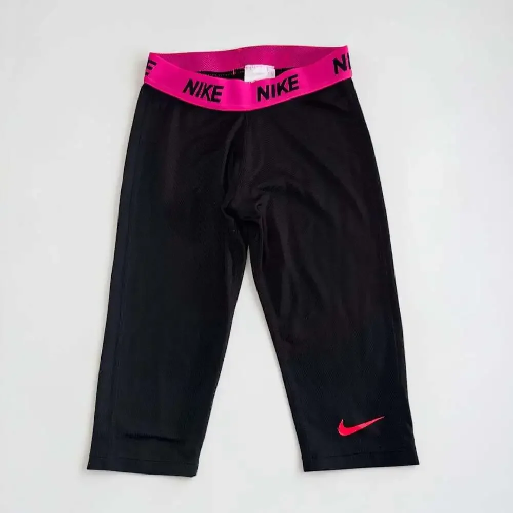 Nike Pro Dri-FIT Kids/Girls Black and Pink Capri Training Leggings